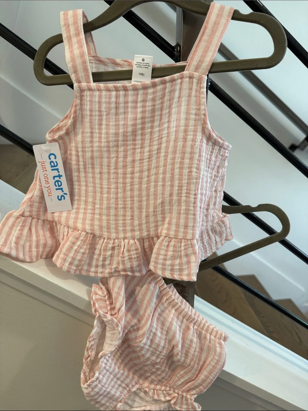 Carter's Pink and White Striped Ruffle Two-Piece Set